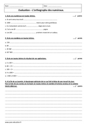 Orthographier les déterminants numéraux - Examen Contrôle : Secondaire 2 - PDF à imprimer