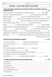 Accord sujet - verbe et sujet - attribut - Examen Contrôle  : Secondaire 2 - PDF à imprimer