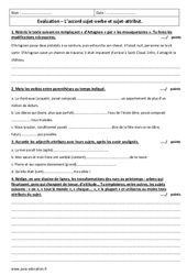Accord sujet - attribut et sujet - verbe - Examen Evaluation avec le corrigé : Secondaire 2 - PDF à imprimer