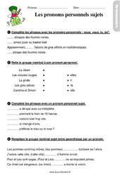 Pronoms personnels sujets - Étude de la langue - Exercices avec les corrigés : Primaire 2 - PDF à imprimer