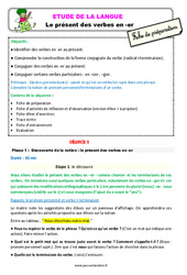 Présent des verbes en - er - Étude de la langue - Séquence - Fiche de préparation : Primaire 3 - PDF à imprimer
