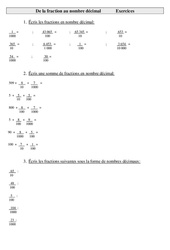 De la fraction au nombre décimal - Exercices - Numération : Primaire 5 - PDF à imprimer