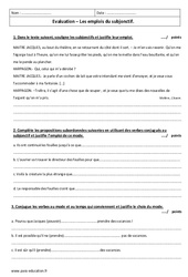 Emplois du subjonctif - Examen Evaluation avec le corrigé : Secondaire 2 - PDF à imprimer