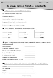 Groupe nominal et ses constituants - Exercices : Primaire 4 - PDF à imprimer