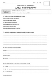 GN et ses expansions - Examen Evaluation sur le groupe nominal : Primaire 4 - PDF à imprimer