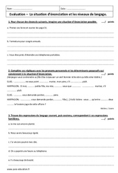Situation d’énonciation - Niveaux de langage - Examen Contrôle  : Secondaire 2 - PDF à imprimer