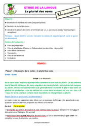 Le pluriel des noms - Étude de la langue - Séquence - Fiche de préparation : Primaire 3 - PDF à imprimer