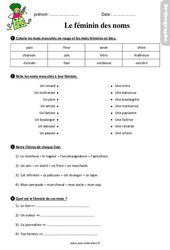 Le féminin des noms - Étude de la langue - Exercices avec les corrigés : Primaire 3 - PDF à imprimer