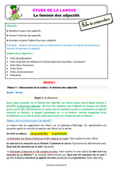 Le féminin des adjectifs - Étude de la langue - Fiche de préparation : Primaire 3 - PDF à imprimer