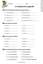 Le féminin des adjectifs - Étude de la langue - Exercices avec les corrigés : Primaire 3 - PDF à imprimer