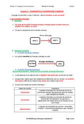 Transferts et conversions d’énergie - Cours : Secondaire 1 - PDF à imprimer