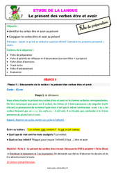 Le présent des verbes être et avoir - Étude de la langue - Séquence - Fiche de préparation : Primaire 3 - PDF à imprimer