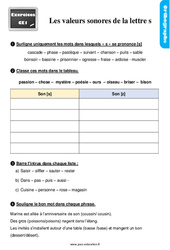 Les valeurs sonores de la lettre s - Exercices, révisions : Primaire 2 - PDF à imprimer