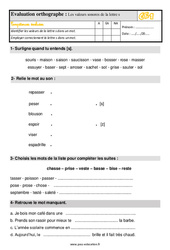 Les valeurs sonores de la lettre s - Évaluation, bilan : Primaire 2 - PDF à imprimer