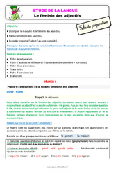 Le féminin des adjectifs - Étude de la langue - Séquence - Fiche de préparation : Primaire 2 - PDF à imprimer