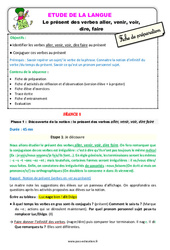 Le présent des verbes aller, venir, voir, dire, faire - Étude de la langue - Séquence - Fiche de préparation : Primaire 3 - PDF à imprimer