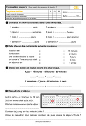 Les unités de mesures de durées - Évaluation, bilan : Primaire 2 - PDF à imprimer