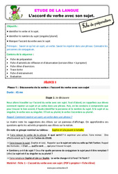 L'accord du verbe avec son sujet - Étude de la langue - Séquence - Fiche de préparation : Primaire 2 - PDF à imprimer