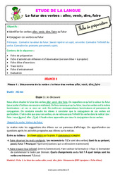 Le futur des verbes - Fiches aller, venir, dire, faire - Étude de la langue - Séquence - Fiche de préparation : Primaire 2 - PDF à imprimer