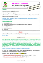 Le pluriel des adjectifs - Étude de la langue - Séquence - Fiche de préparation : Primaire 3 - PDF à imprimer