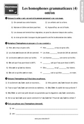 Les homophones grammaticaux ont / on - Exercices, révisions : Primaire 3 - PDF à imprimer