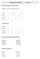 Multiplier par 20, 300, 400 - Exercices : Primaire 3 - PDF à imprimer