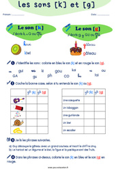 Confusion entre les sons [k] et [g] - Exercices de phonologie avec les corrections : Primaire 1, 2 - PDF à imprimer
