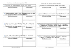 Aire du cube ou pavé - Problèmes : Primaire 4 - PDF à imprimer