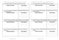 Division des nombres décimaux - Problèmes : Primaire 4 - PDF à imprimer
