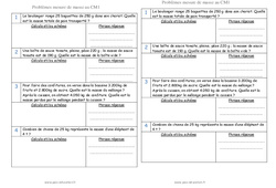 Mesure de masse - Problèmes g, kg : Primaire 4 - PDF à imprimer