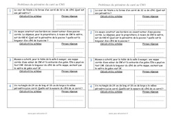 Périmètre du carré - Problèmes de mesures : Primaire 4 - PDF à imprimer