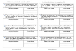 Périmètre du rectangle - Problèmes de mesures : Primaire 4 - PDF à imprimer