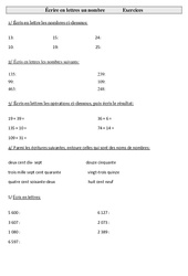 Écrire un nombre en lettres - Exercices : Primaire 3 - PDF à imprimer
