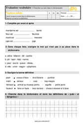 Chercher un mot dans le dictionnaire - Évaluation, bilan : Primaire 2 - PDF à imprimer