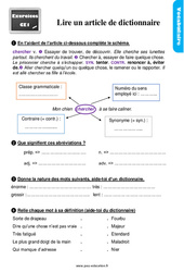 Lire un article de dictionnaire - Exercices, révisions : Primaire 2 - PDF à imprimer