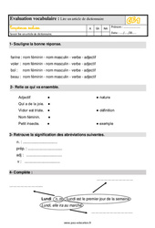 Lire un article de dictionnaire - Évaluation, bilan : Primaire 2 - PDF à imprimer