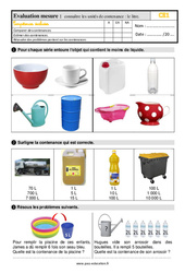 Connaître les unités de contenance - Fiches le litre - Évaluation, bilan : Primaire 2 - PDF à imprimer