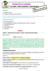 Le nom - Fiches nom commun / nom propre - Étude de la langue - Séquence - Fiche de préparation : Primaire 3 - PDF à imprimer