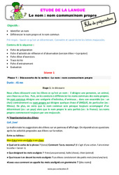 Le nom - Fiches nom commun / nom propre - Étude de la langue - Séquence - Fiche de préparation : Primaire 2 - PDF à imprimer