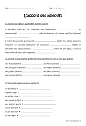 Accord des adjectifs - Exercices : Primaire 5 - PDF à imprimer