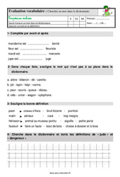 Chercher un mot dans le dictionnaire - Étude de la langue - Examen Evaluation avec la correction : Primaire 2 - PDF à imprimer