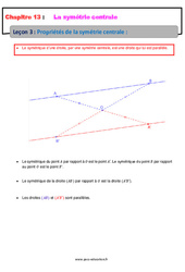 Propriétés de la symétrie centrale - Cours : Secondaire 1 - PDF à imprimer