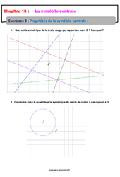 Propriétés de la symétrie centrale - Exercices avec les corrections : Secondaire 1 - PDF à imprimer