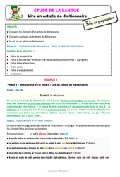 Lire un article de dictionnaire - Étude de la langue - Séquence - Fiche de préparation : Primaire 2 - PDF à imprimer