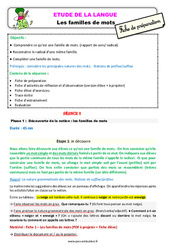 Les familles de mots - Étude de la langue - Séquence - Fiche de préparation : Primaire 3 - PDF à imprimer
