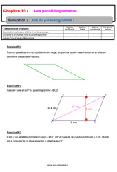 Aire du parallélogramme - Examen Evaluation, bilan, contrôle avec la correction : Secondaire 1 - PDF à imprimer