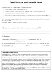 La société française sous la monarchie absolue - Exercices - Les Temps Modernes - : Primaire 4 - PDF à imprimer