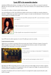 Louis XIV et la monarchie absolue - Exercices - Les Temps Modernes : Primaire 4 - PDF à imprimer
