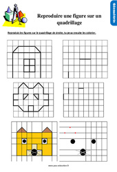 Reproduire une figure sur quadrillage - Exercices, révisions : Primaire 2 - PDF à imprimer