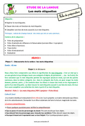 Les mots étiquettes - Étude de la langue - Séquence - Fiche de préparation : Primaire 2 - PDF à imprimer
